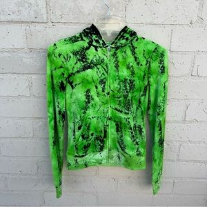 Juicy Couture Neon Green Black Splatter Hoodie Zip Up Track Jacket NWOT